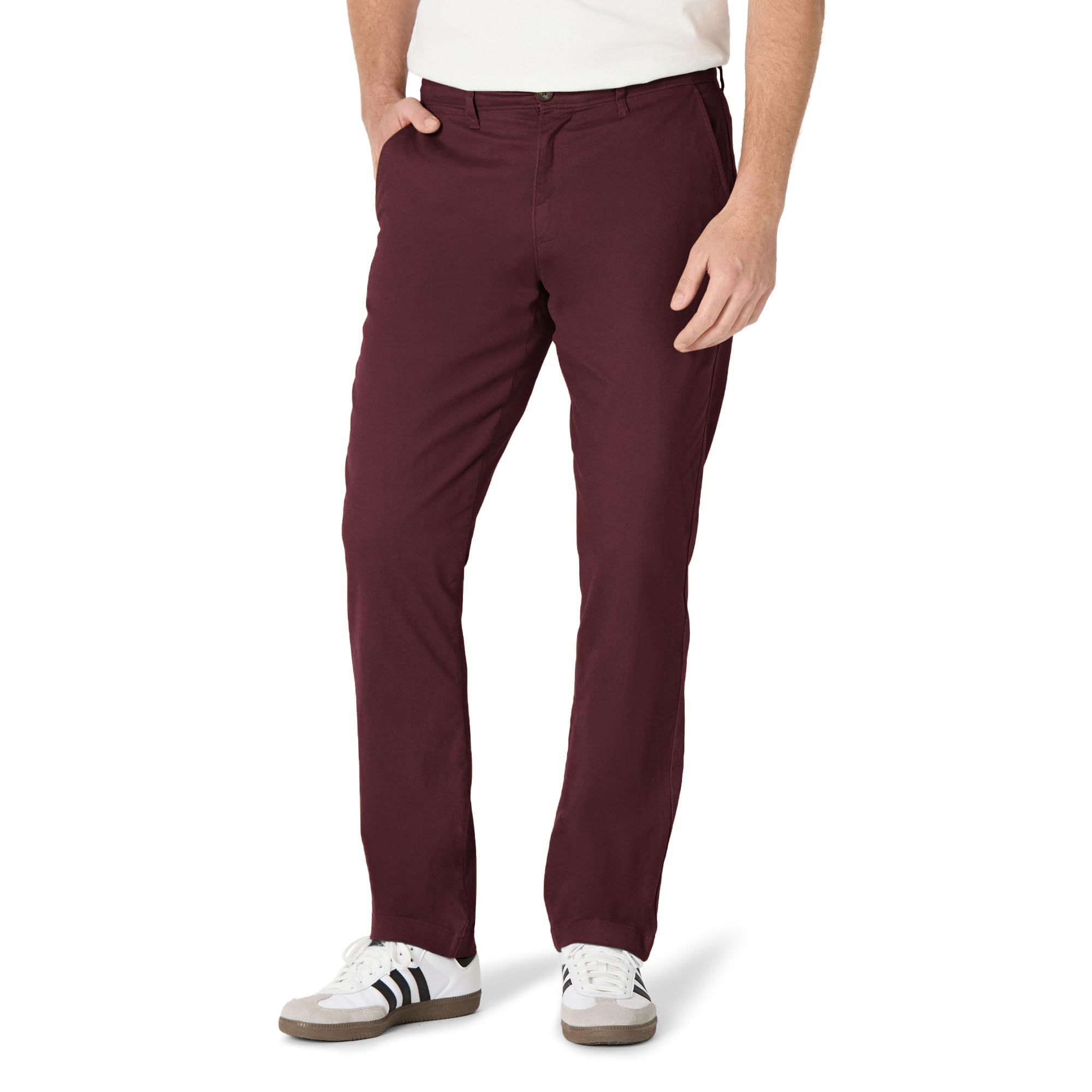 Amazon Essentials Men's Athletic Fit Casual Stretch Chino Work Trousers (Available in Big & Tall), Burgundy, 31W / 32L