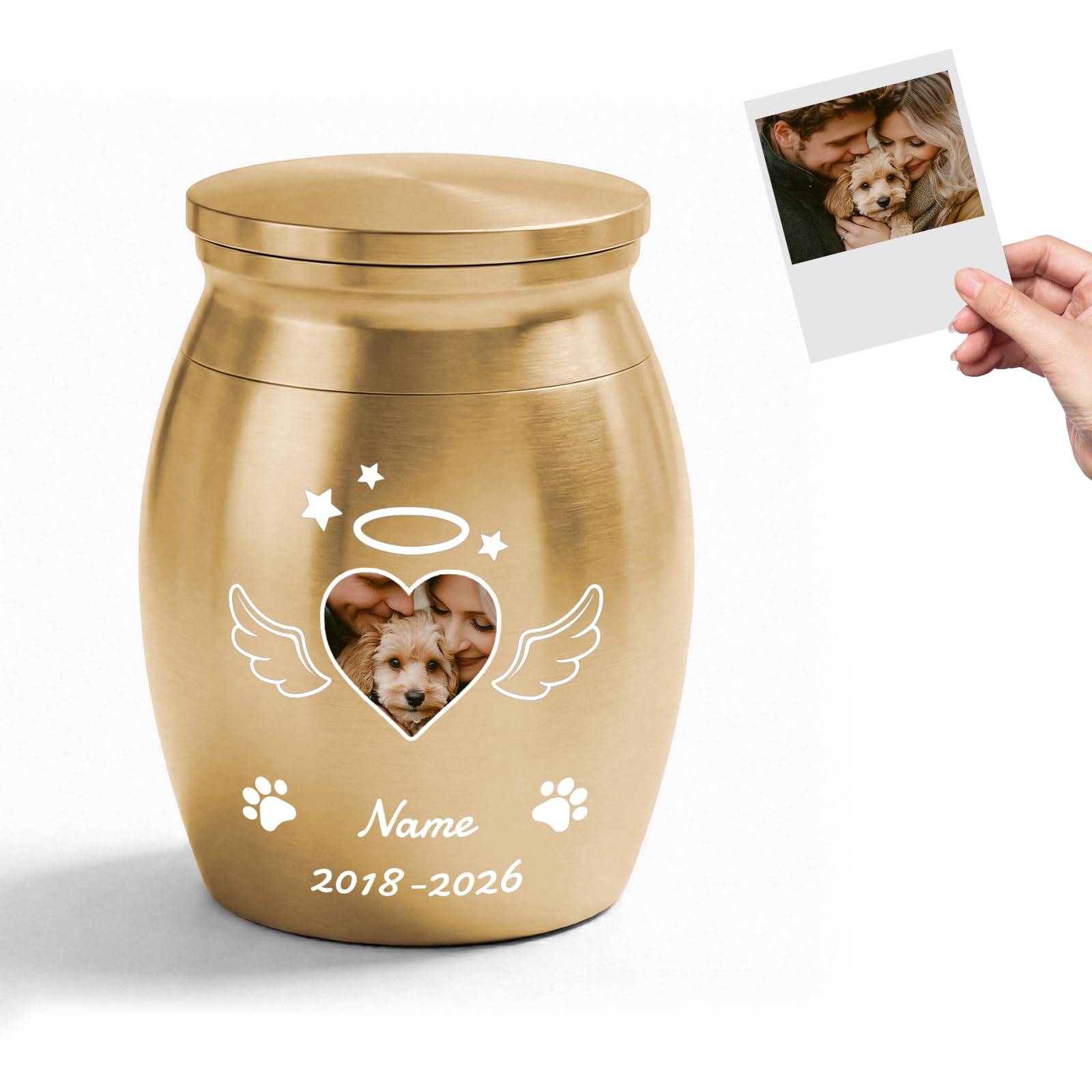 Takuno Personalised Cremation Urns for Dog Ashes Custom Mini Stainless Steel Pet Ashes Keepsake Photo and Text Customized Pet Holder Memorial Gifts for loss of dog sympathy Pet Lover,Rose Gold