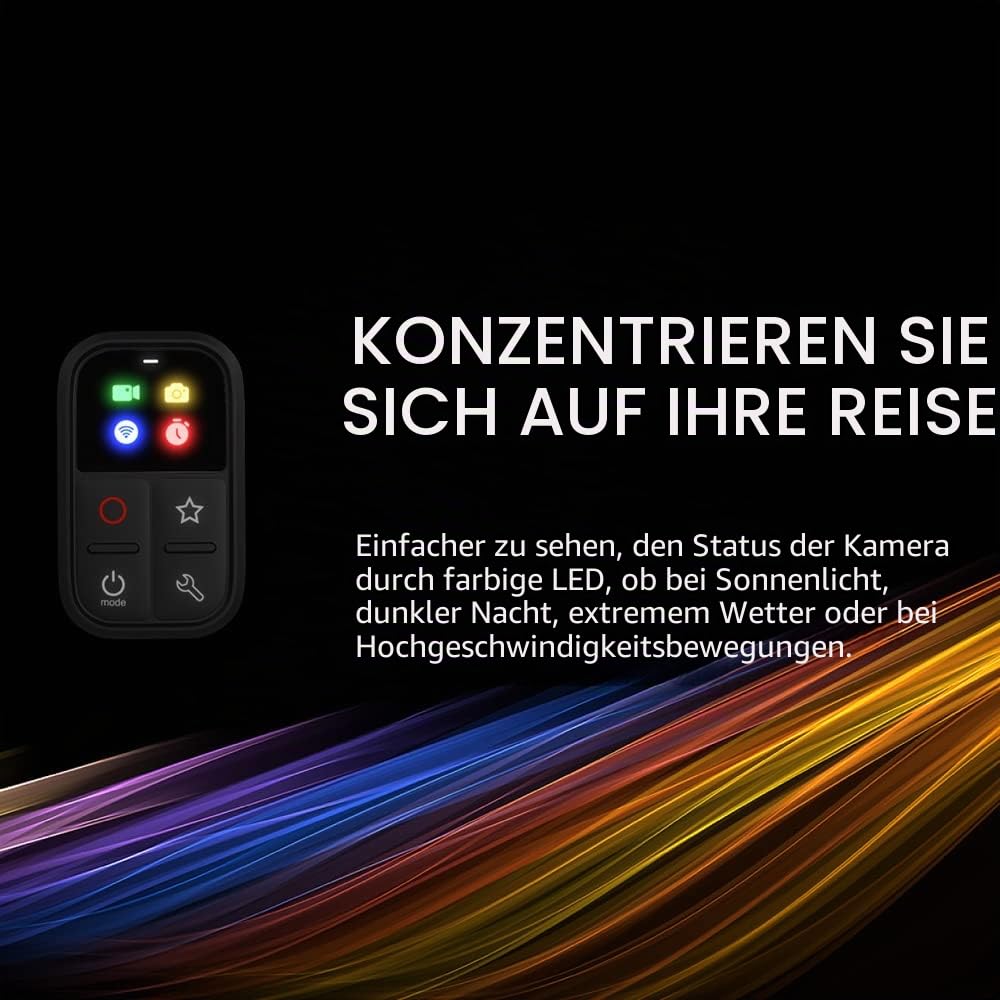 Andoer Drahtlose Smart-Fernbedienung, Ersatz für GoPro Hero 10/9/8/Max, LED, bunter Bildschirm, eingebauter Akku, 50 m Reichweite, mit Stick-Halterung, Handschlaufe, USB-Ladekabel
