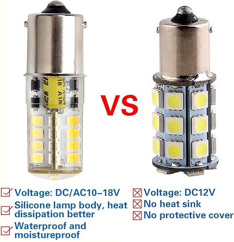 Miniatura 5 de Foco LED BA15s 12V ACDC 1156 1141 S8 Base de contacto único, lámpara impermeable, 5 W blanco cálido 3000K 500LM para barco, vehículo recreativo,