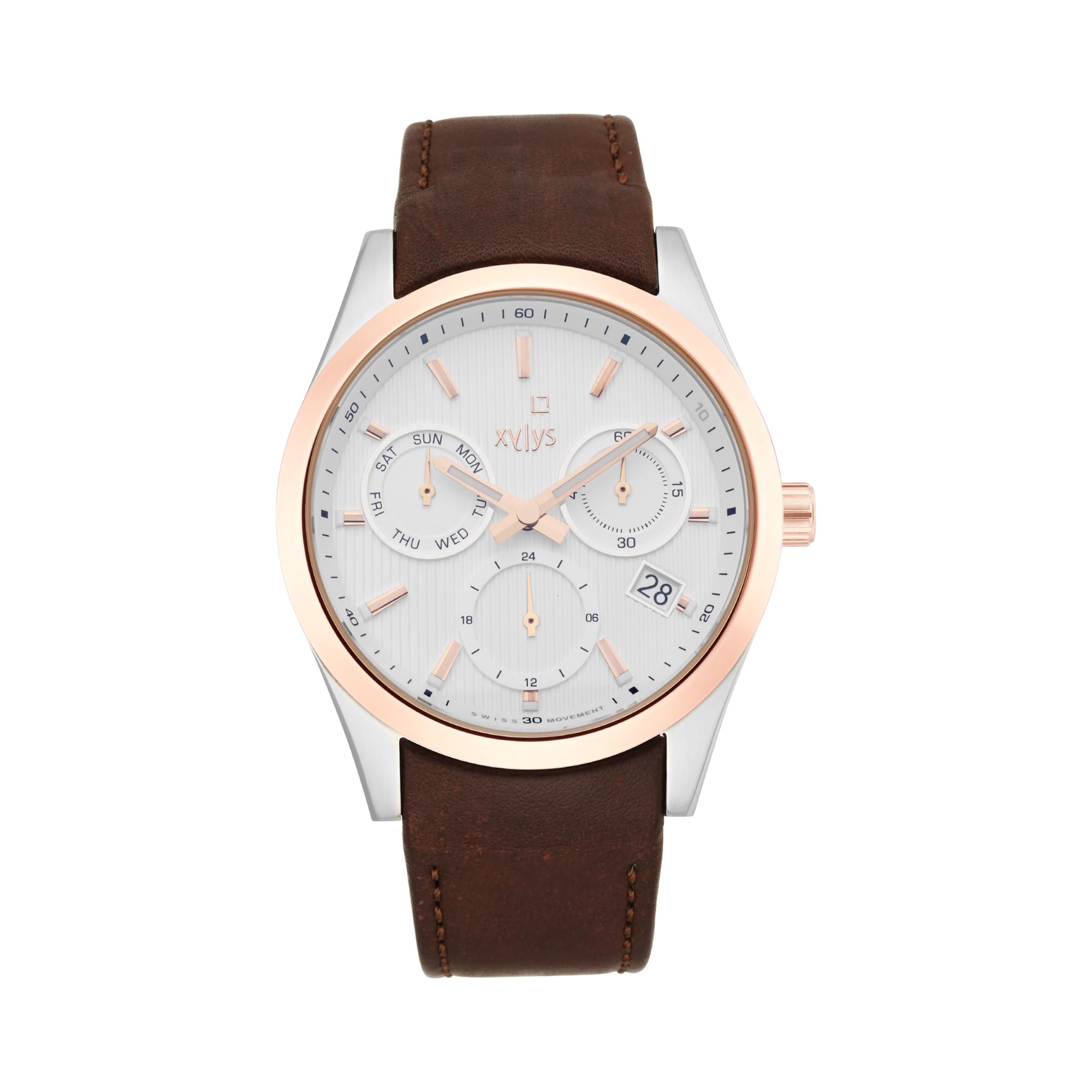 Titan Xylys Quartz Multifunction White Dial Leather Strap Watch