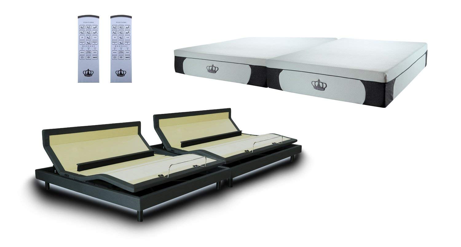 DynastyMattress DM9000s Adjustable Base 4 Motors, Lumbar Support, Massage, Head & Foot tilt, Underbed Light, USB Ports with 14.5" CoolBreeze Plush Gel Memory Foam Mattress