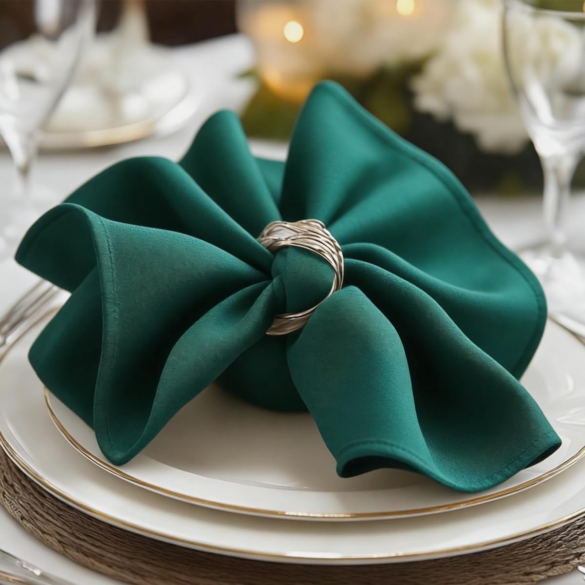 Cieltown Green Cloth Napkins 1-Dozen, Solid Washable Fabric Napkins Set of 12, Perfect for Weddings, Parties, Holiday Dinner (17 x 17-Inch, Hunter Green)