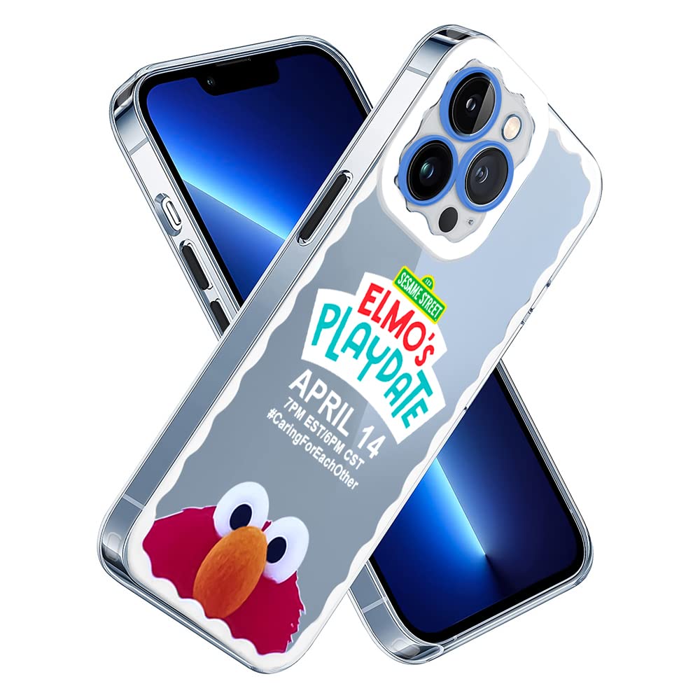 CellFAther Back Cover Compatible with iPhone 13 Pro Max Case with Camera Protector Ring Clear Cloud Pattern Elmo’s Playdate Muppet Design