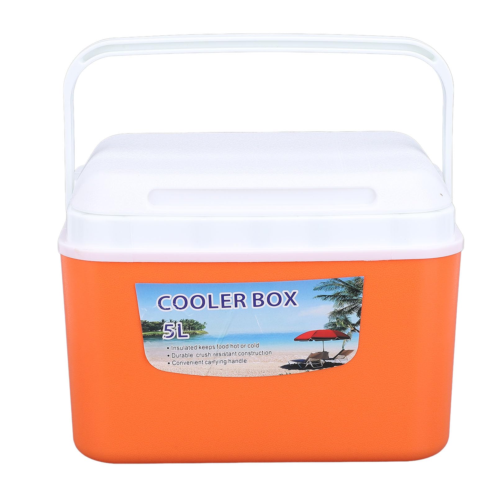 5L Portable Cooler Box Large Acity Multifunctional Insulated Hard Cooler Case for Travel Car - Keeps Food, Drinks Cool - e - With Handle (Orange)