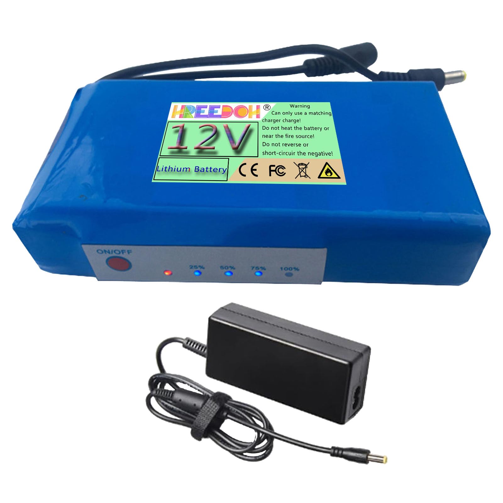 Batteria al Litio 12V Batteria Ricaricabile 5000mAh 6000mAh 7000mAh 9000mAh 12000mAh Batteria agli ioni di Litio per Strisce Luminose a LED con Caricabatterie,12v12000mah