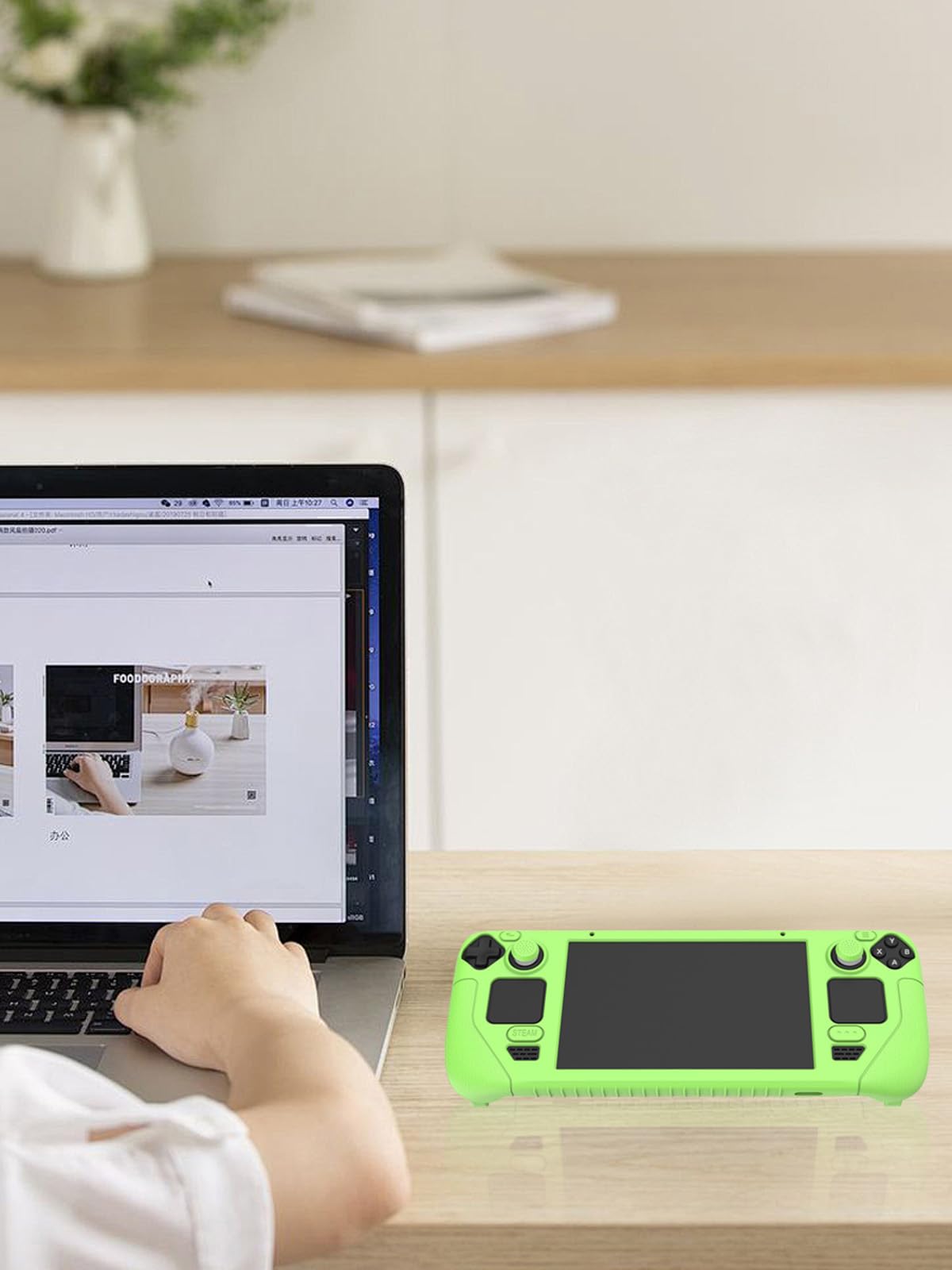 Compatible con Valve Index Steam Deck Gamepad, silicona de alta calidad, protección a prueba de golpes, puerto de carga táctil accesible, verde fluorescente.