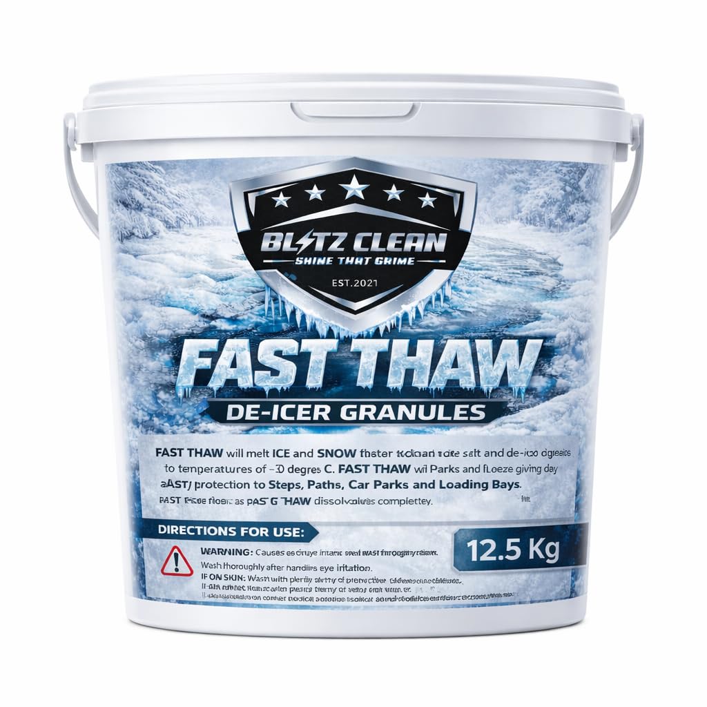 Blitz Clean Fast Thaw De-Icer Granules Ice Melt – Instant Ice & Snow Melt, Effective To -30°C, Safe On Concrete & Tarmac,Driveways, Paths & Commercial Use- Alternative To Rock Salt Coverage Upto 250M² (12.5 Kg)