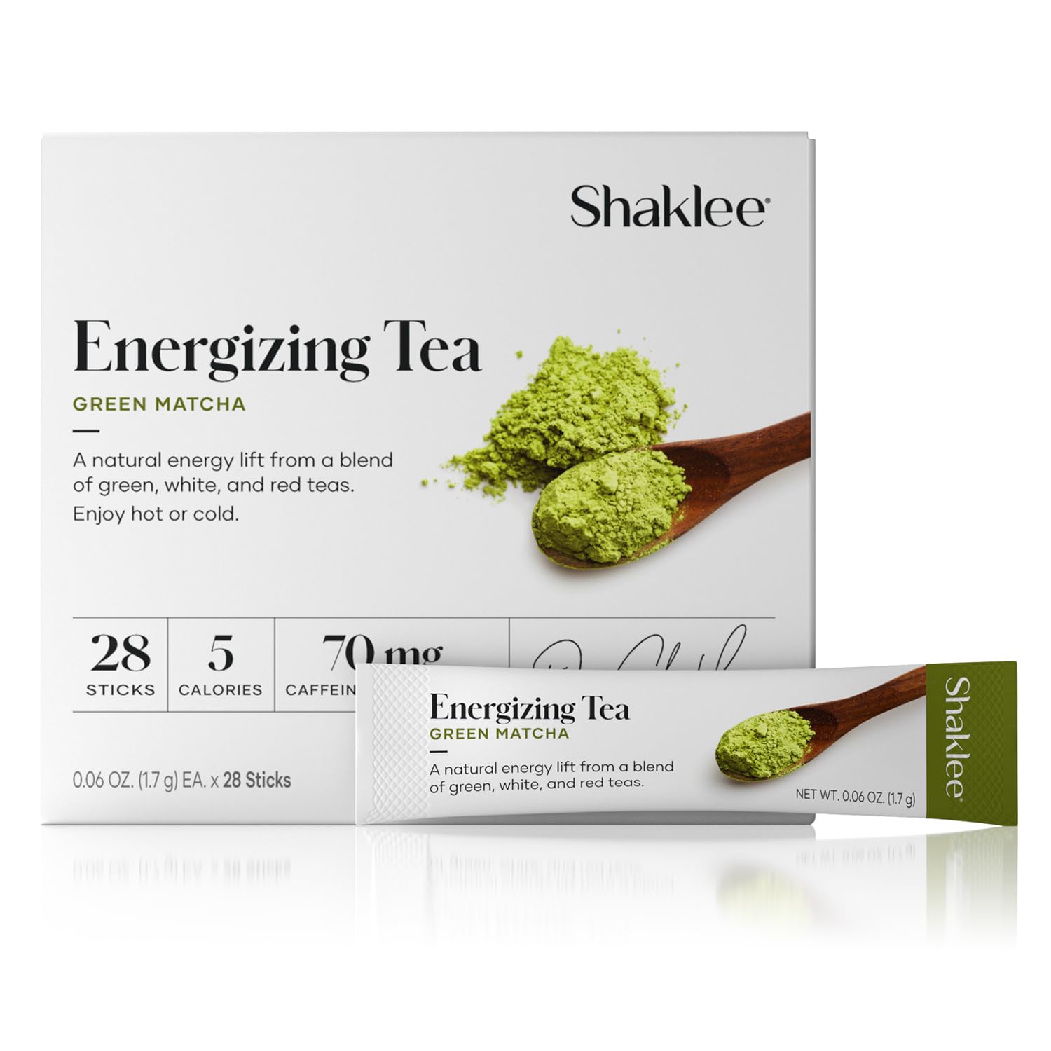 Shaklee Energizing Tea Green Matcha Flavor - Antioxidant-Rich Blend of Green Matcha White and Red Teas for Gentle