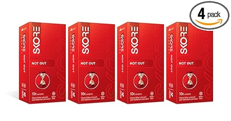 Skore Not Out Condoms Combo |Lubricant for Long Lasting Climax Delay |10 Pieces (Pack of 4)
