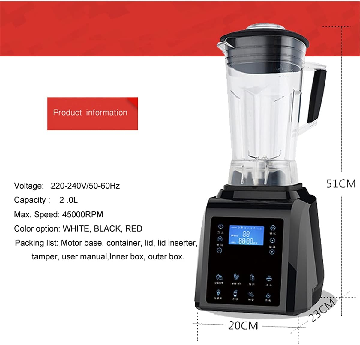Fruit Juicer, Automatic Digital Touch Screen 2L Professional Blender Juicer High Power Food Processor Green Fruit Smoothie Home