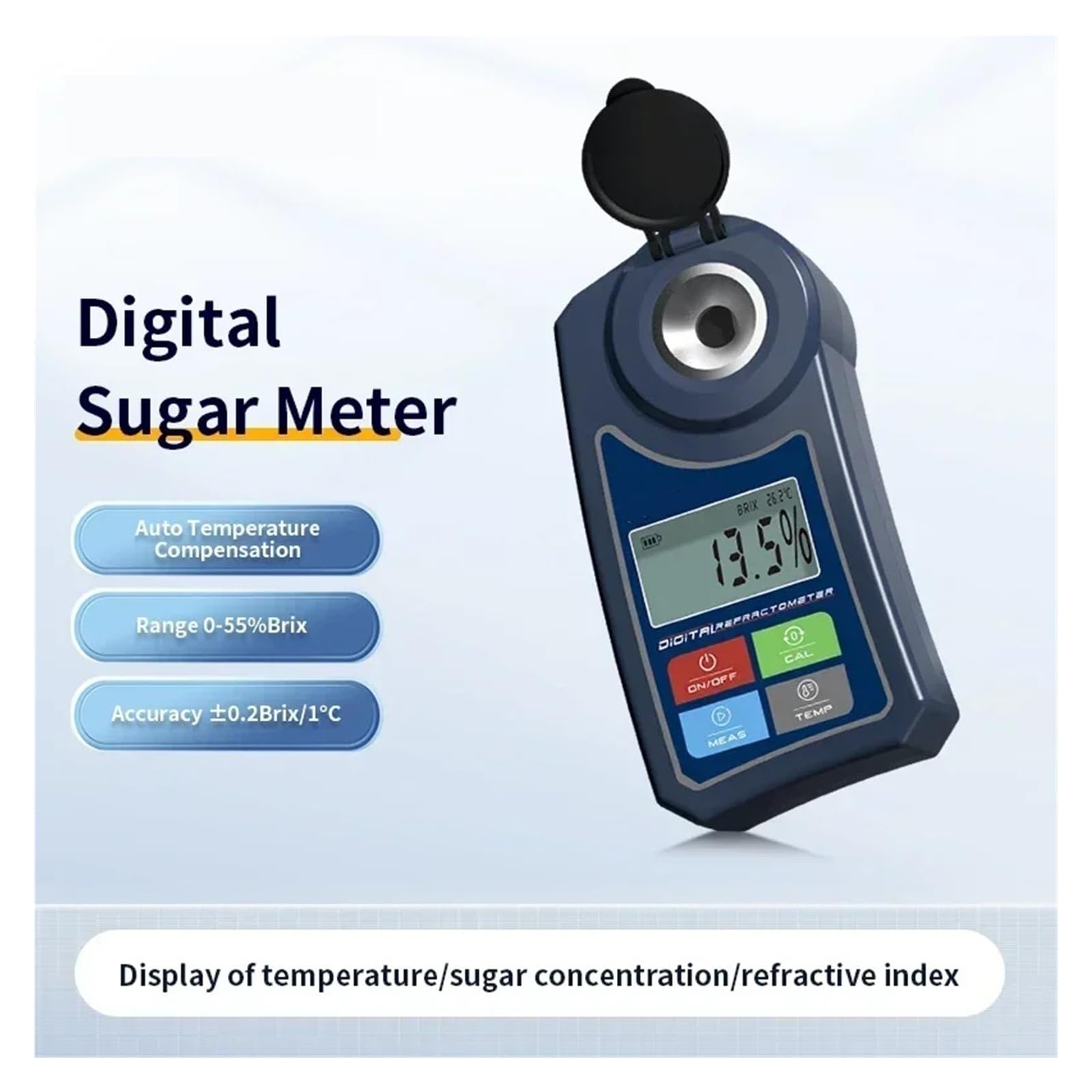 Refractómetro digital Brix Meter, probador de contenido de azúcar for jugos de frutas y bebidas, instrumento de medición preciso Respuesta Rápida