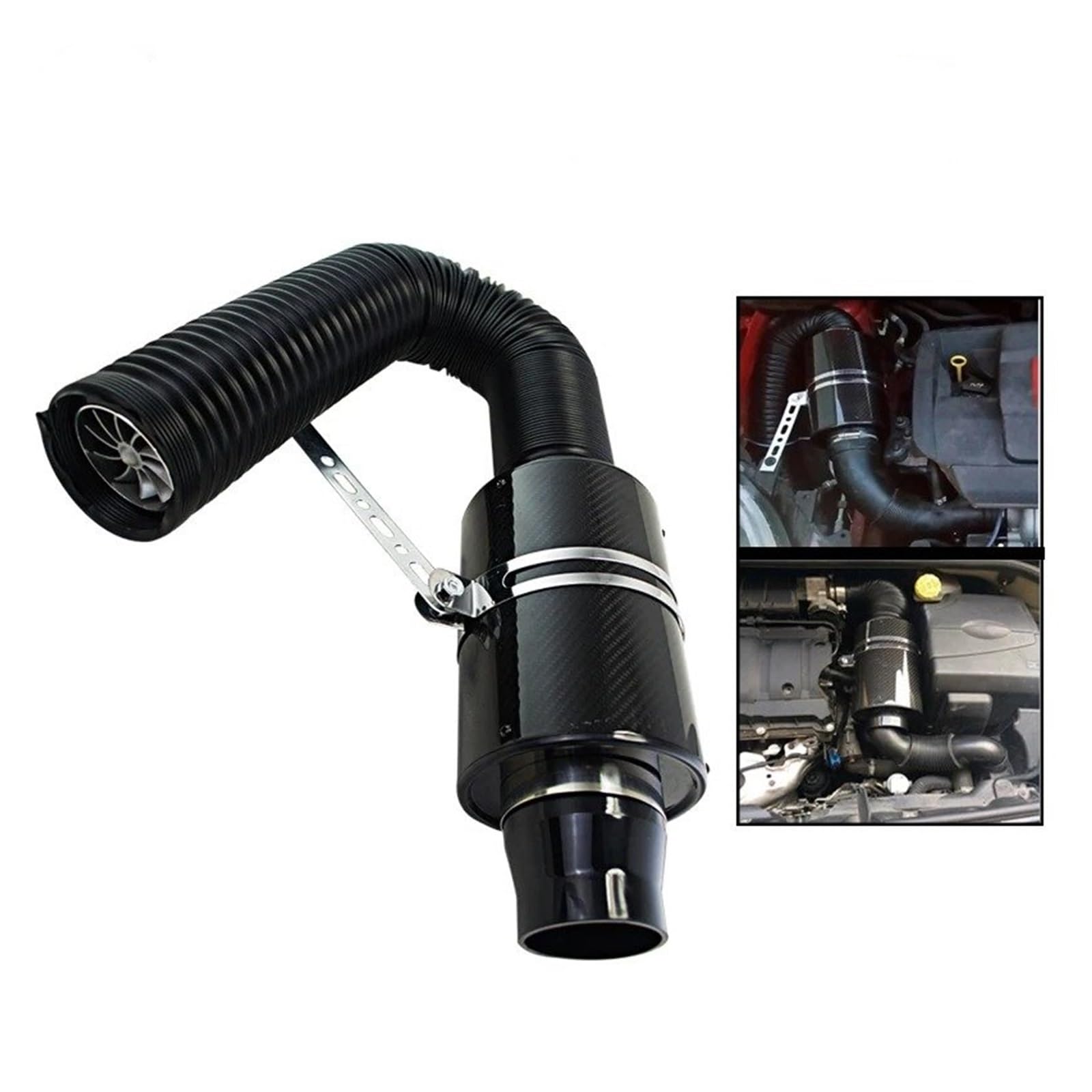 De Entrada Aire Frío Universal Para Coche 3 "con Ventilador Carreras Kit Filtro Inducción Alimentación En Fibra Carbono Caja Manguera Admisión Aire