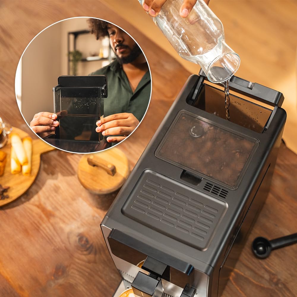 Cecotec Cremmaet Latte Touch Kaffeevollautomat, 19 bar, Thermoblock | 12 Getränke, 4 Profile, Wasser 1,1 l und 400 ml Milch, TFT-Display, konische Mühle, automatische Reinigung, höhenverstellbar