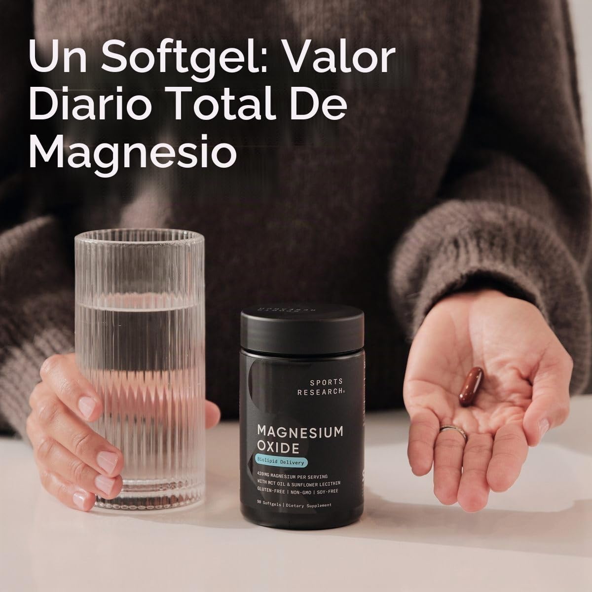 Sports Research® Óxido de magnesio 420 mg con aceite MCT de coco, 90 cápsulas blandas