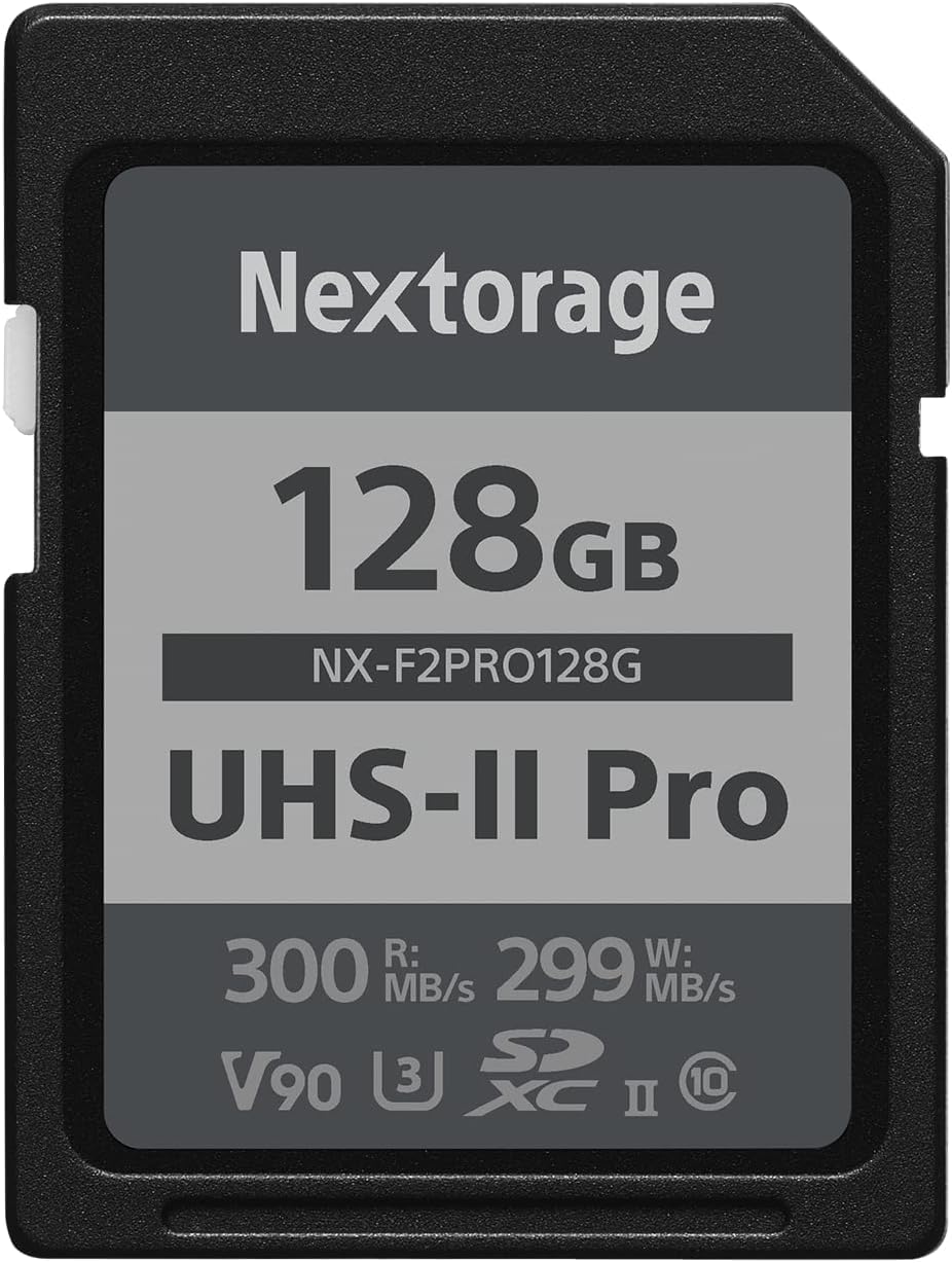 Nextorage 128GB SDXC UHS-II V90 Japanese Brand pSLC Max. Write Speed 299MB/s Max. Read Speed 300MB/s 4K Recording NX-F2PRO128G SD Card Memory for
