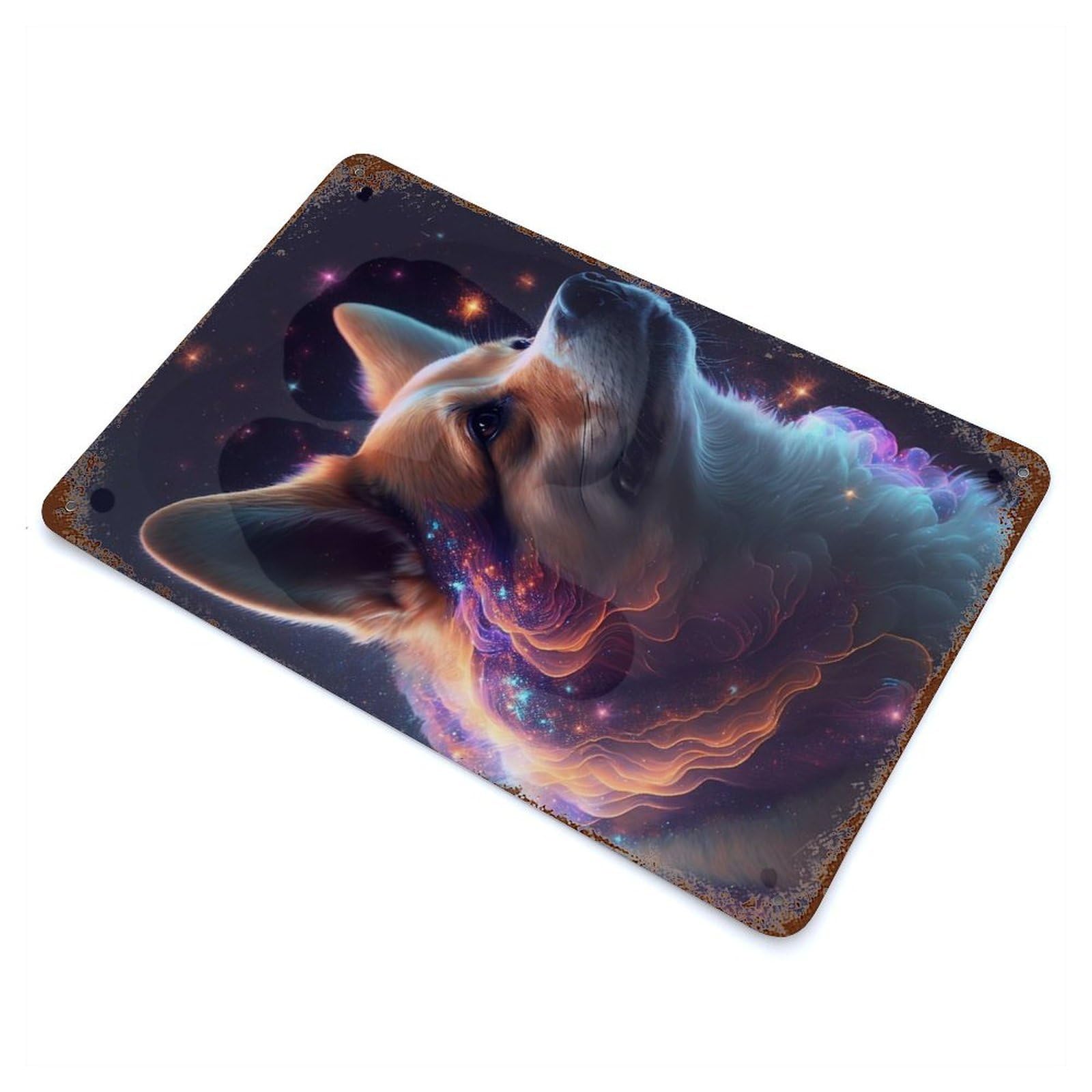Rust Effect Galaxy Shiba Inu Doge Rusty Metal Tin Sign 11.8"x7.9", Old School Wall Decor for Farmhouse, Kitchen And Entryway Decor