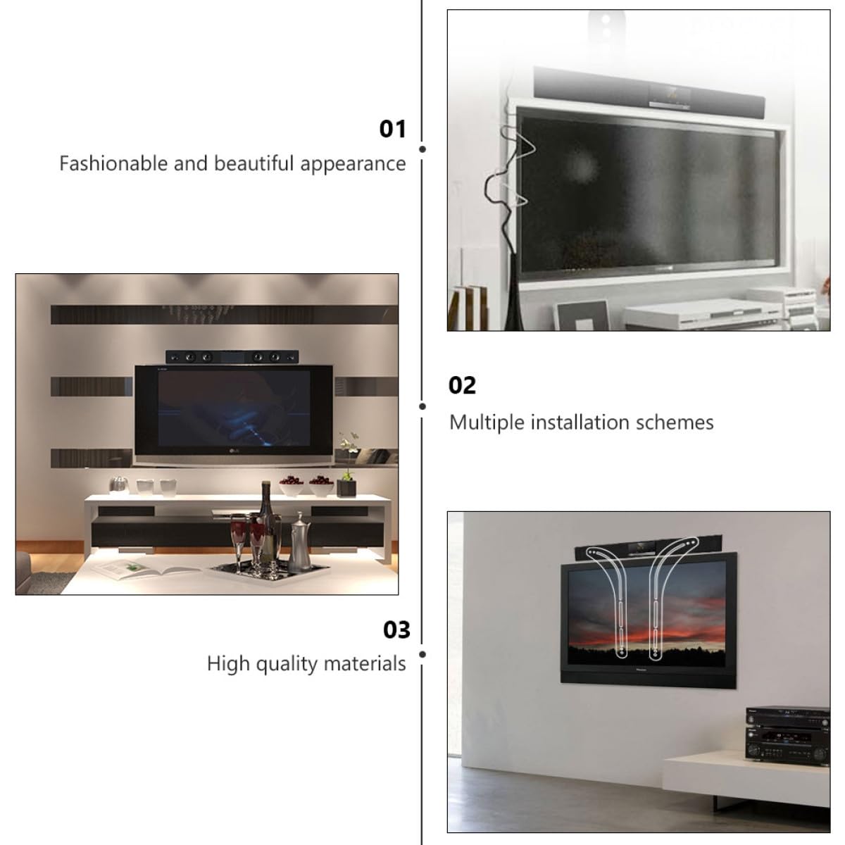 DOITOOL Support Mural pour Barre de Son et Écran 2 Pièces en Fer Charge Maximale 15 Kg Fixation sans Perçage