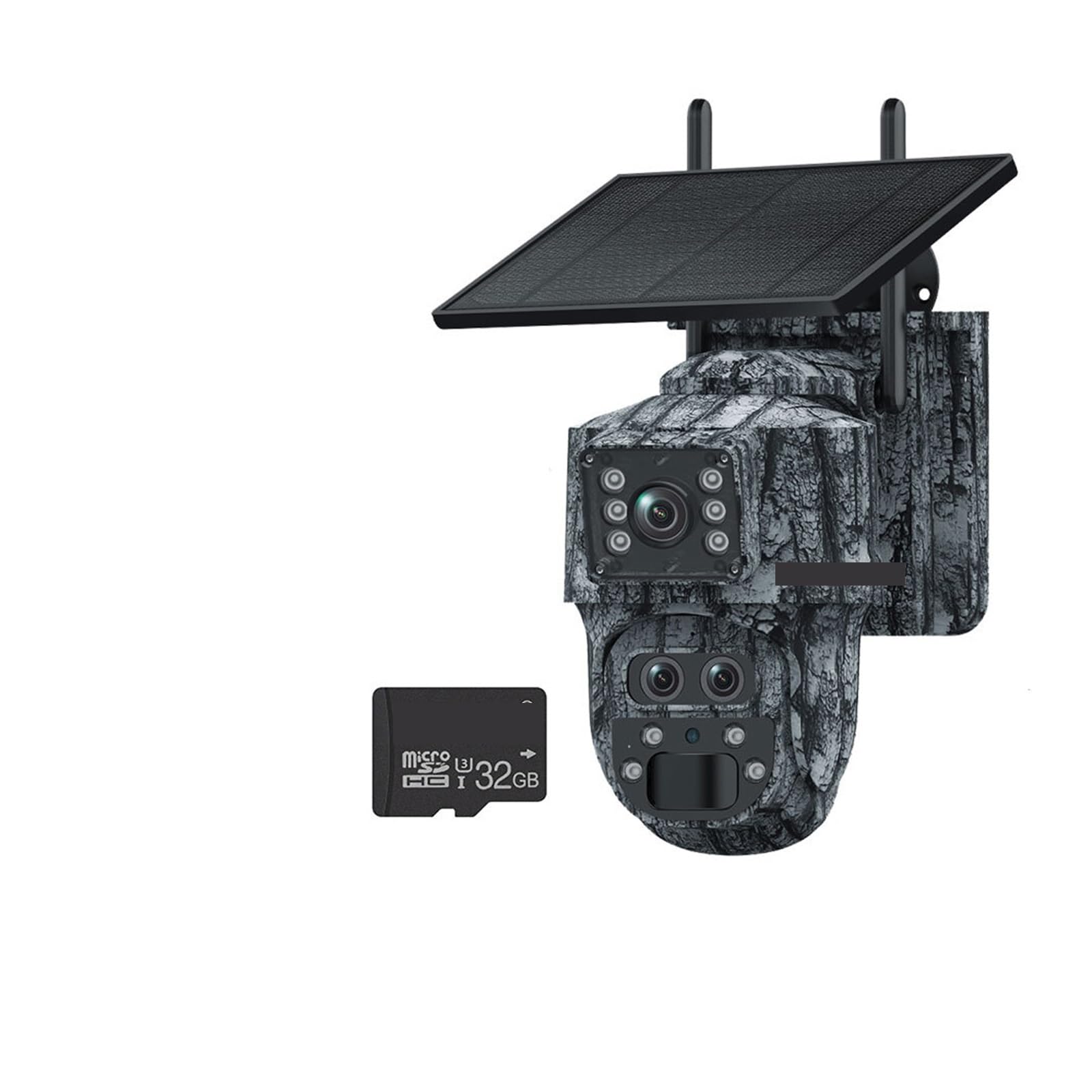 Oshpmbdlyfj 12Mp Wifi 32Gb Solar Camera Outdoor 12Mp 6K Dual Screen Wifi / 4G Sim Monitor Ip66 Pir Human Detection Security Camera Camouflage Forest(12Mp Wifi 32Gb)
