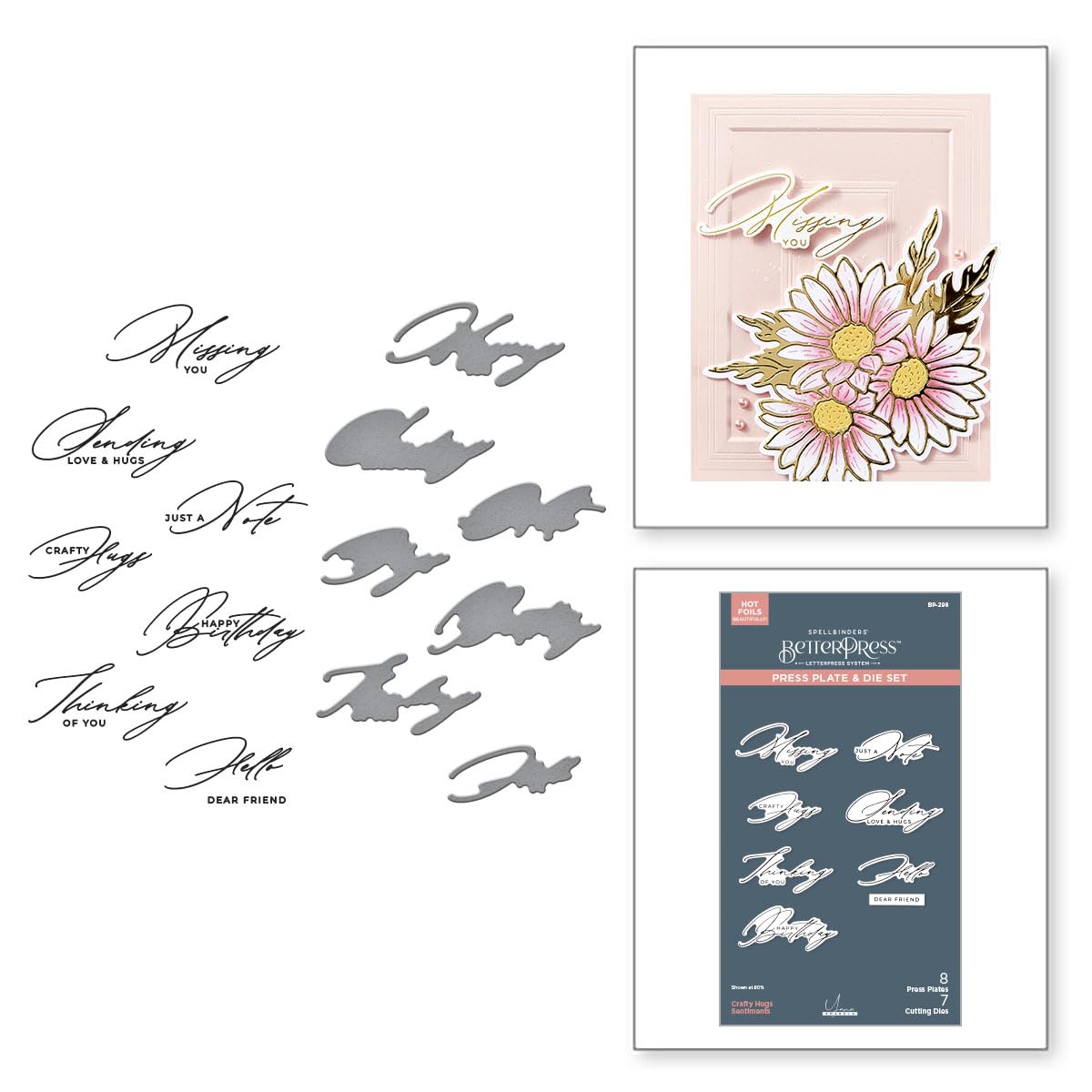 Spellbinders Crafty Hugs Sentiments Press Plate & Die Set from the Yana's Daisies Collection by Yana Smakula