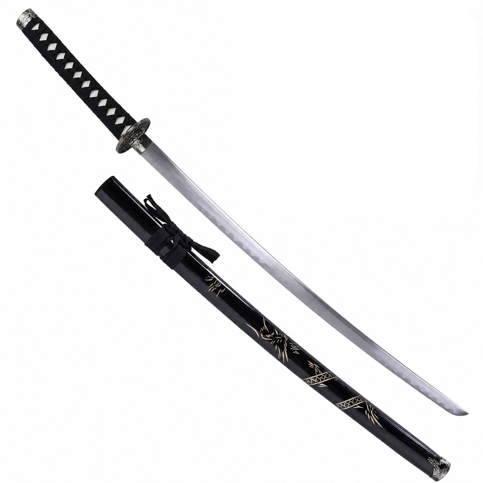 Katana Ornamentale, Lama Color Inox, in 5 fodere diversi disponibili, 105 cm, 900g, Elsa Tonda con Drago, Solo Decorativa non affilata