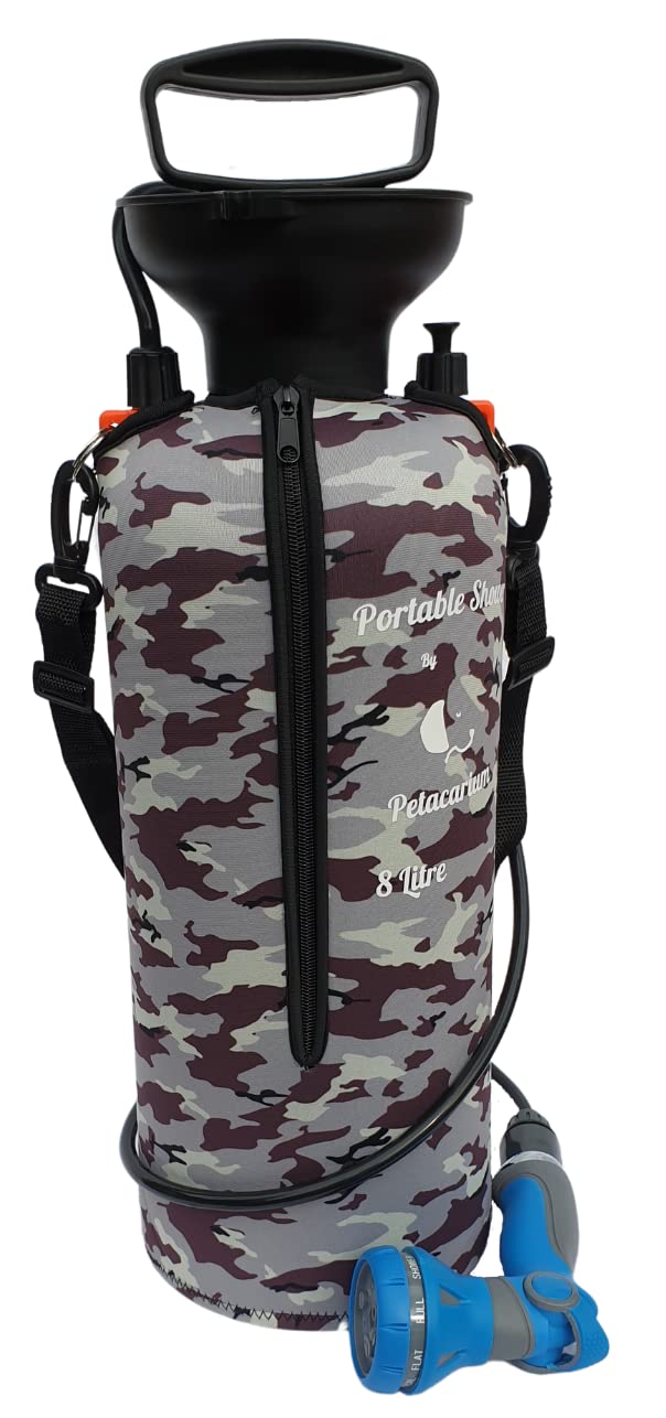 Petacarium Insulated Portable Shower (8 Litre, Desert) for Dogs, Camping, Paddleboarding, Muddy Walks