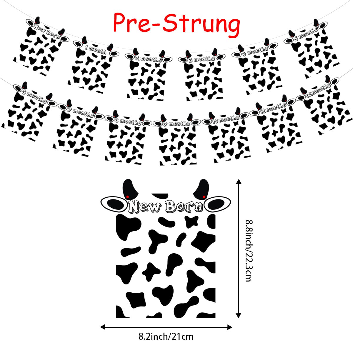 JOYMEMO Cow 12 Month Photo Banner - 1st Birthday Baby Banner Newborn To 12 Months