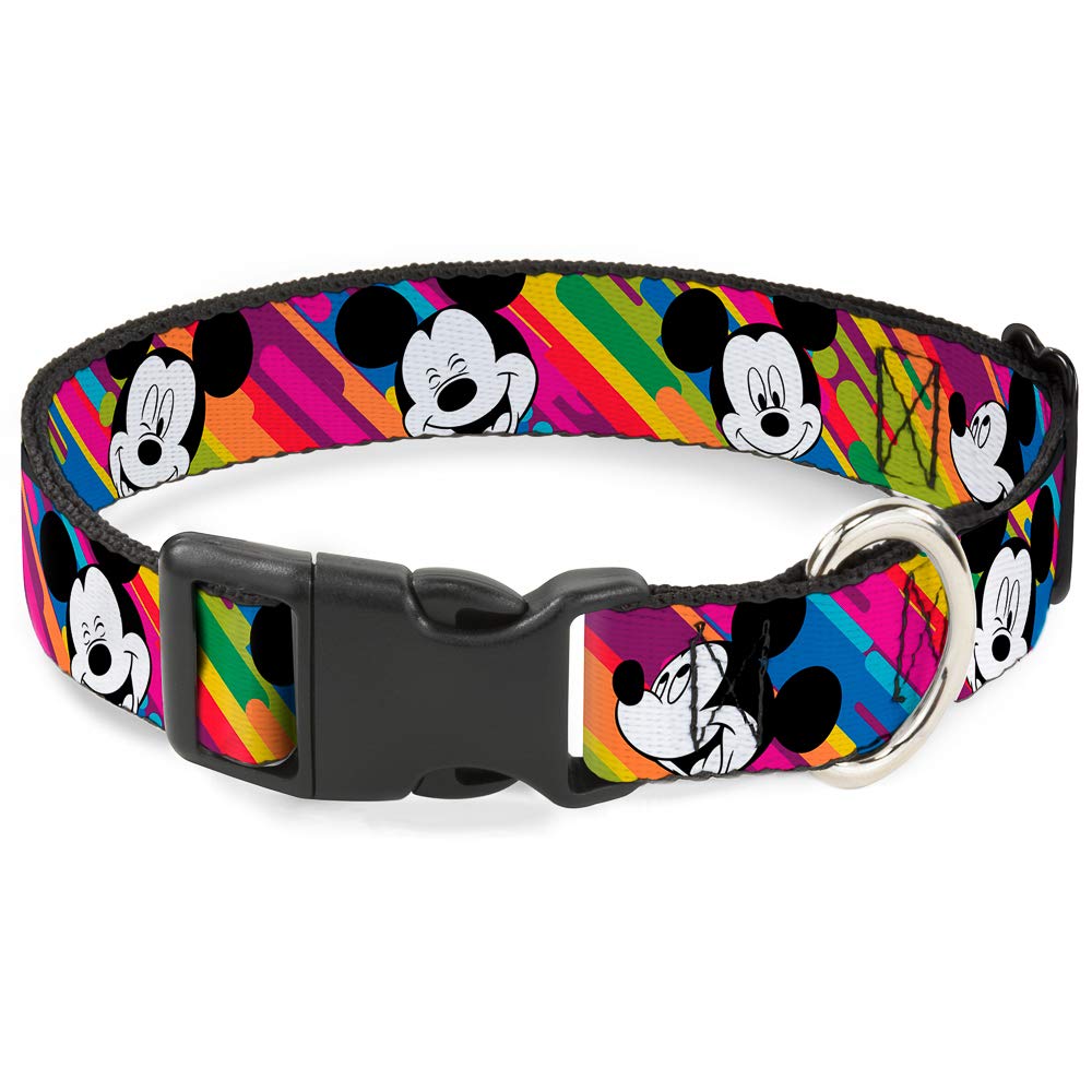 Buckle Down Mickey Mouse Expressions Multicolor White/Black Plastic Clip Collar, Medium/11-17