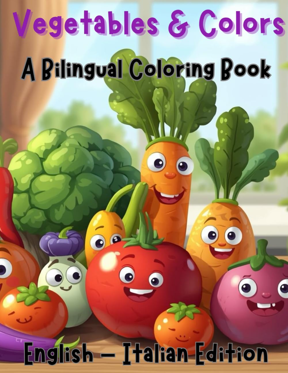 Vegetables & Colors A Bilingual Coloring Book: English & Italian Edition (Italian For Kids Coloring Book Series)