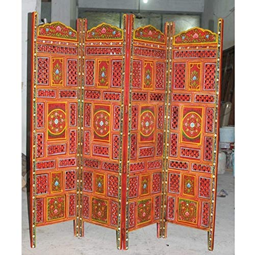 Buy Hand Carved Indian Partition Screen Room Divider Painted RED 78.7