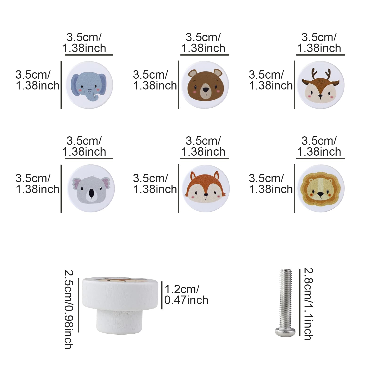 Pomelli per Mobili Bambini in Legno 6 Pezzi, Maniglie Cassetti Decorativi con Motivi Animali