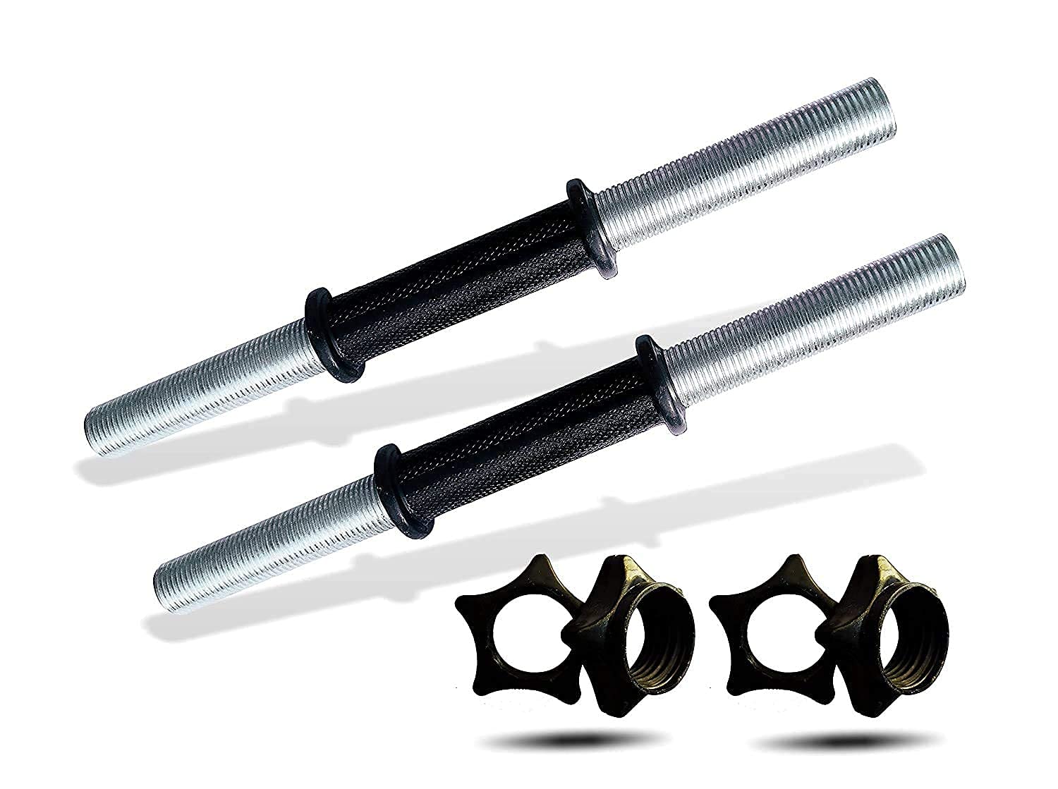 MORIKUS Plastic Adjustable Dumbbell Rods with Fibre Grip with Locks (Silver, 14 Inch)