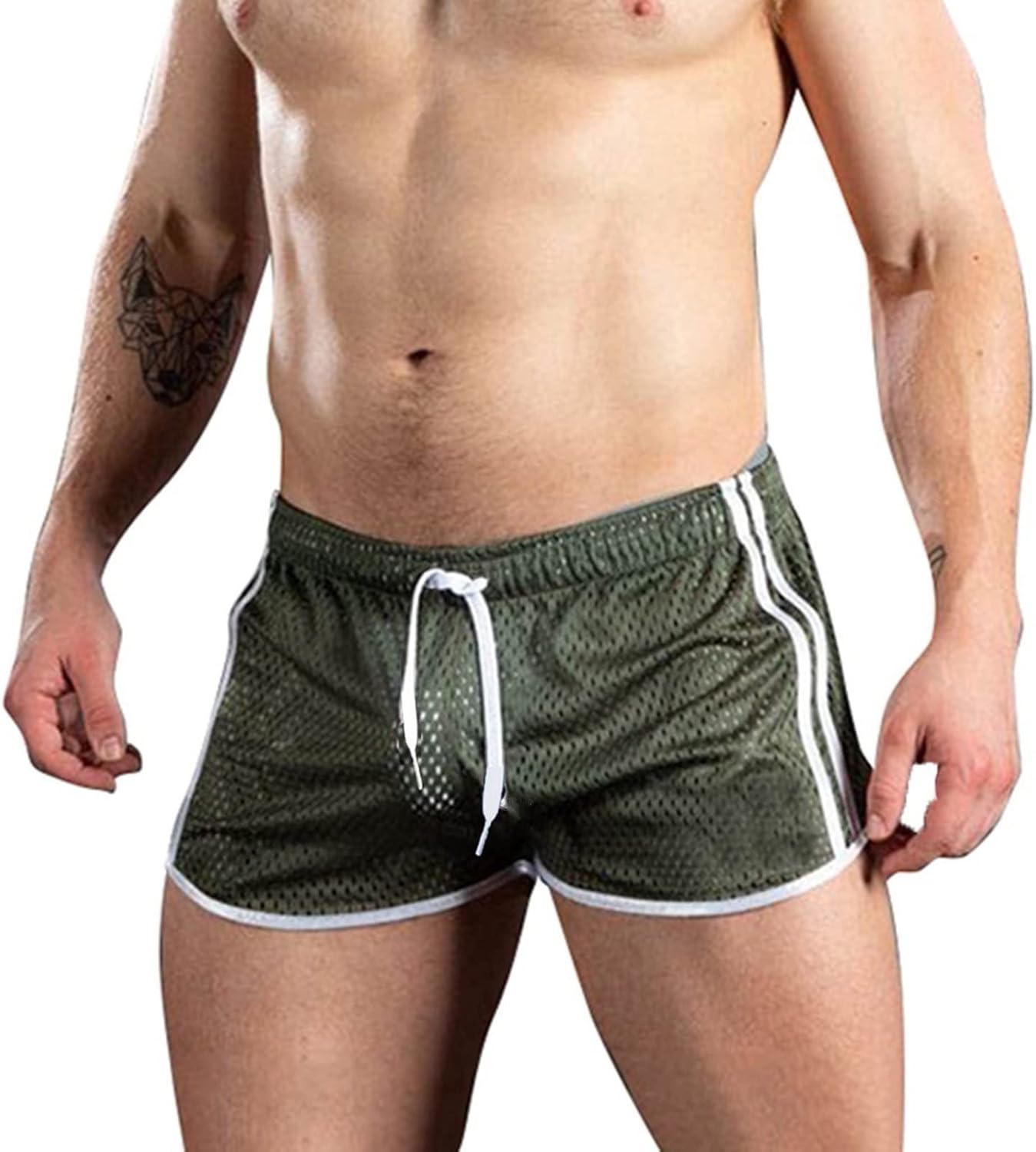 Mens Mesh Sheer Gay Shorts,Hot See Through Lightweight 3 Inch Summer Booty Bottoms Fast Dry Side Stripes Trunks