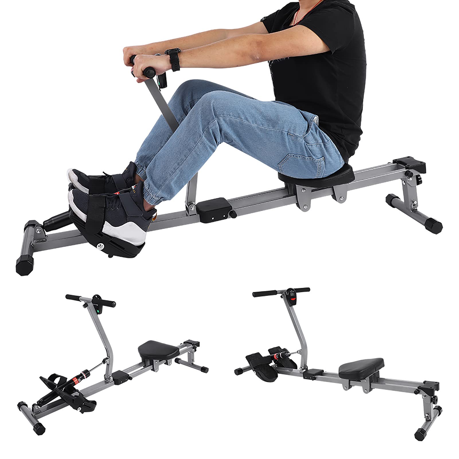 Vogatore con Smorzamento Idraulico con Resistenza a 12 Marce, Accessorio per L'allenamento del Corpo in Acciaio per il Fitness in Palestra a Casa