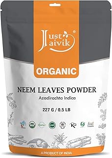 Just Jaivik 100% Organic Neem Leaves Powder - USDA Certified Organic, 227 GMS / 1/2 LB Pound / 08 Oz - Azadirachta Indica...