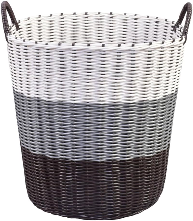 Cabilock Plastic Woven Clothing Storage Basket Extra Laundry Toy Organizer for Home and Bathroom Brown Grey White Design Multi-purpose Storage
