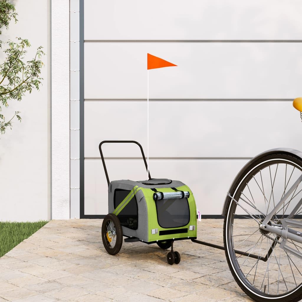 Gecheer Pet Bike Trailer for Dog Pet Stroller Cart Bicycle Carrier with Wheels Green and Black Oxford Fabric and Iron