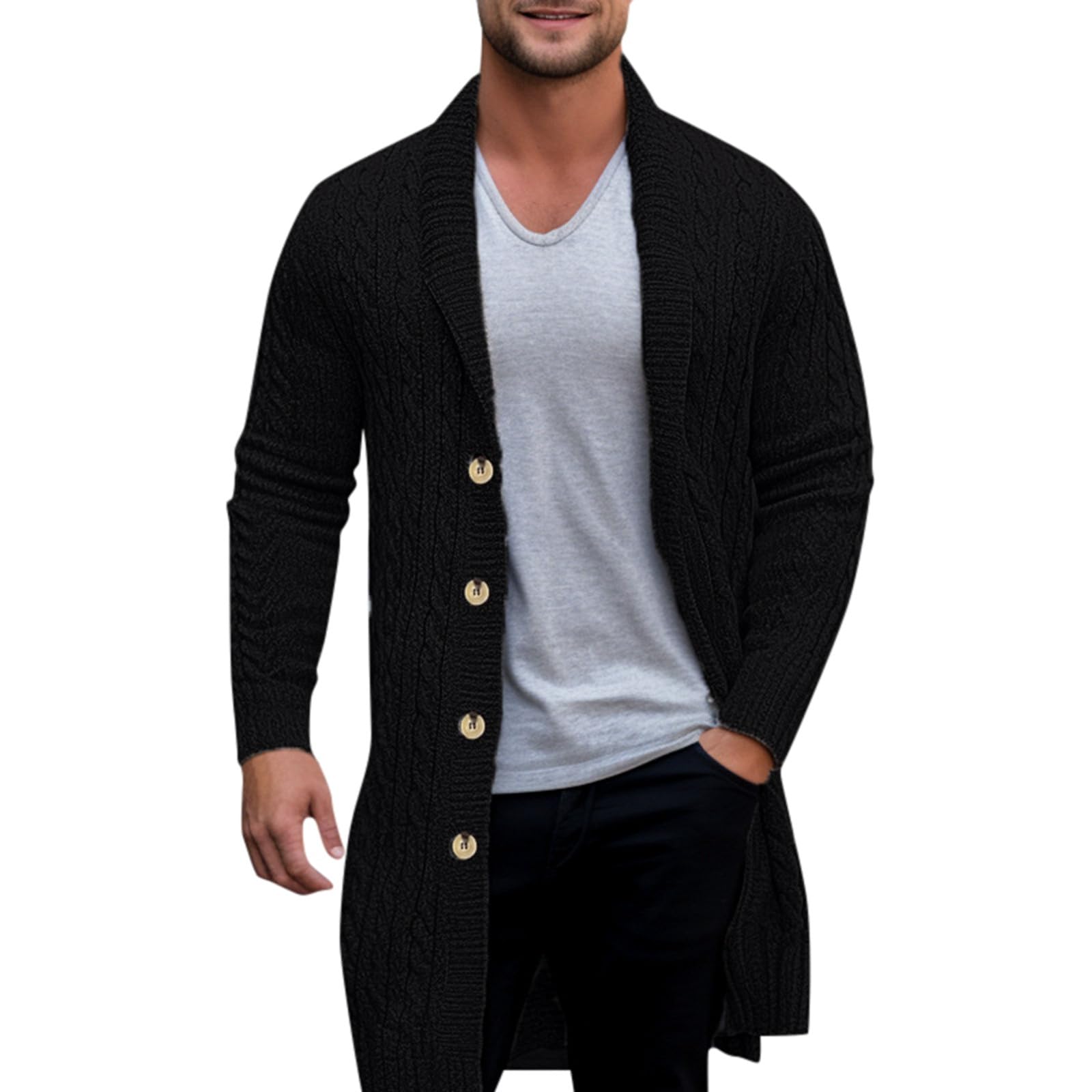 Cardigan De Lana Hombre, Chaqueta De Lana Hombre con Cuello En V Chaqueta De Invierno Ligera De Entretiempo Punto Grueso, Informal Cuello Chal Manga Larga con Botones para Otoño Invierno