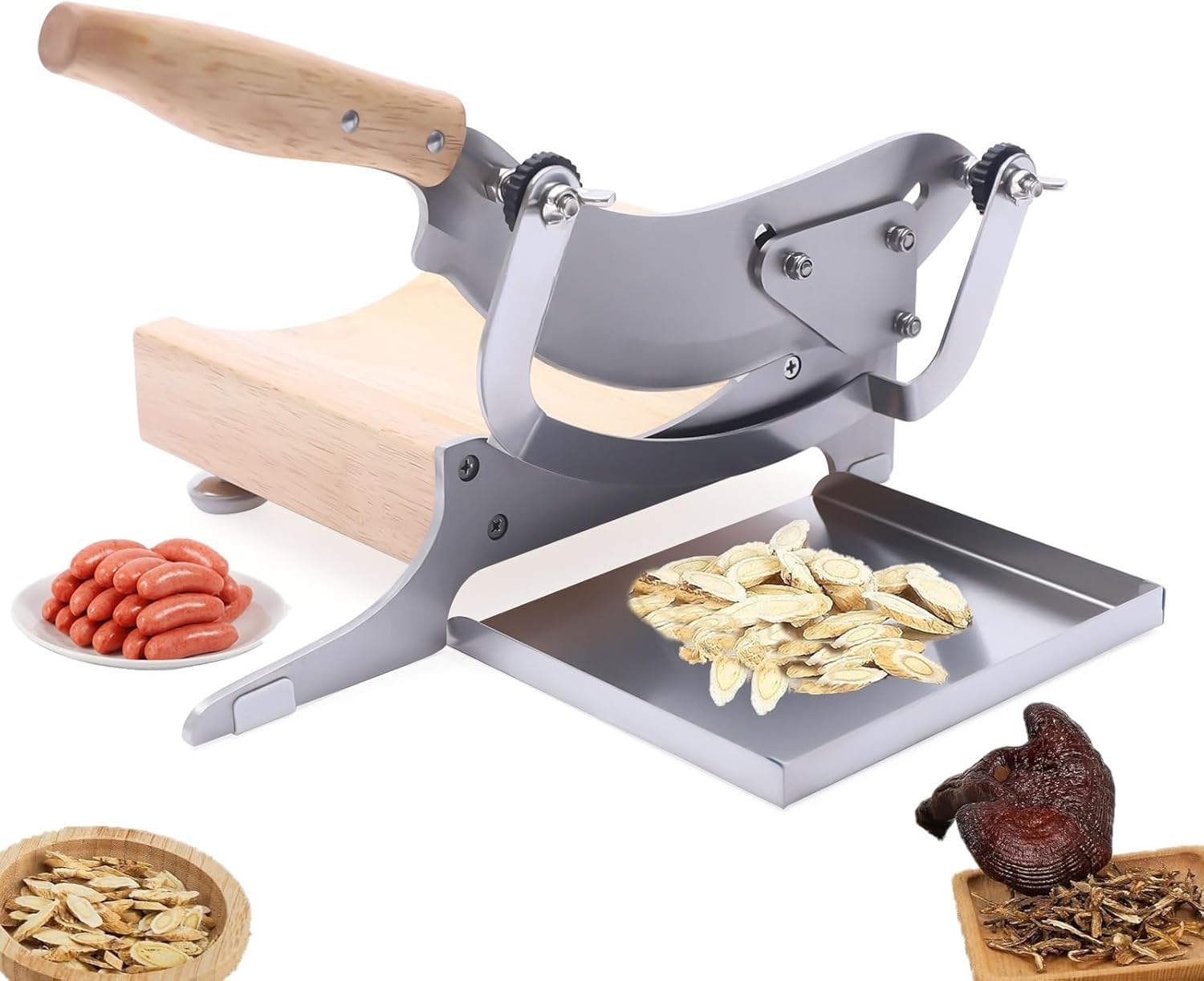 Manual Jerky Slicer,Meat Beef Jerky Slicer, Stainless Steel Slicer,2 Blades Slicer for Cheese, Jerky, Biltong, and Bread,Herb Root Cutting Machine for Ginseng Antler Gastrodiae Maca Ganoderma