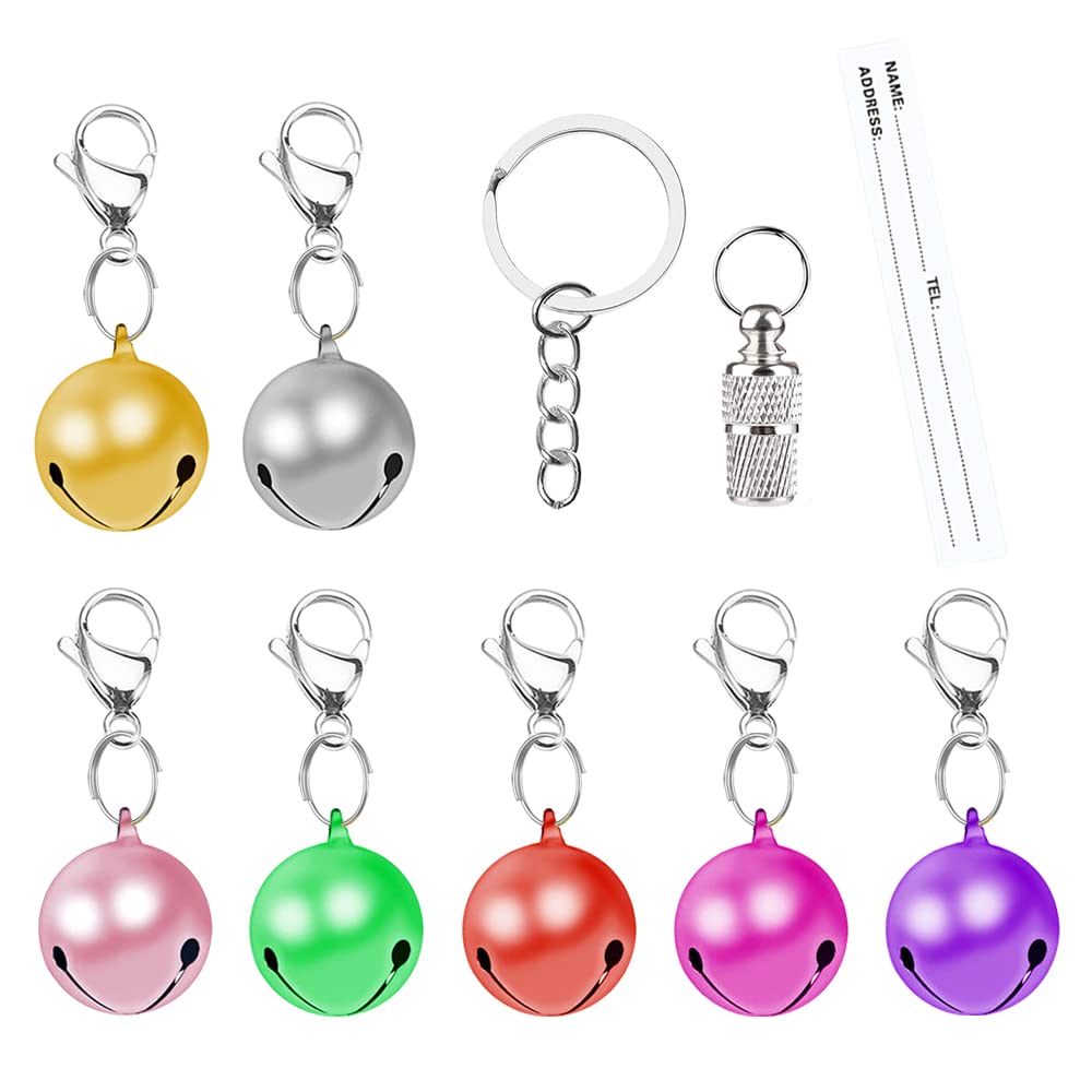 Pet Bells, Cat Dog Bell, 9 Piece Pet Collar Bells, with 1 Pet ID Badge, 1 Pack Key Ring and Chain, Suitable for Dog Bells, Small and Medium Pets, Pet Collar Accessories, Christmas, Multicolor