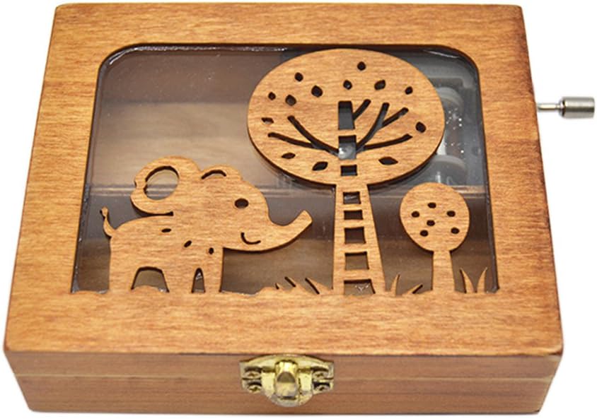AnlydiaAnlydia Vintage Wooden Animal Pattern Hand Cranked Jewelry Music Box Trinket Box