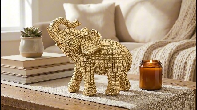 Figura decorativa de elefante en resina dorada de 7 pulgadas miniatura 7