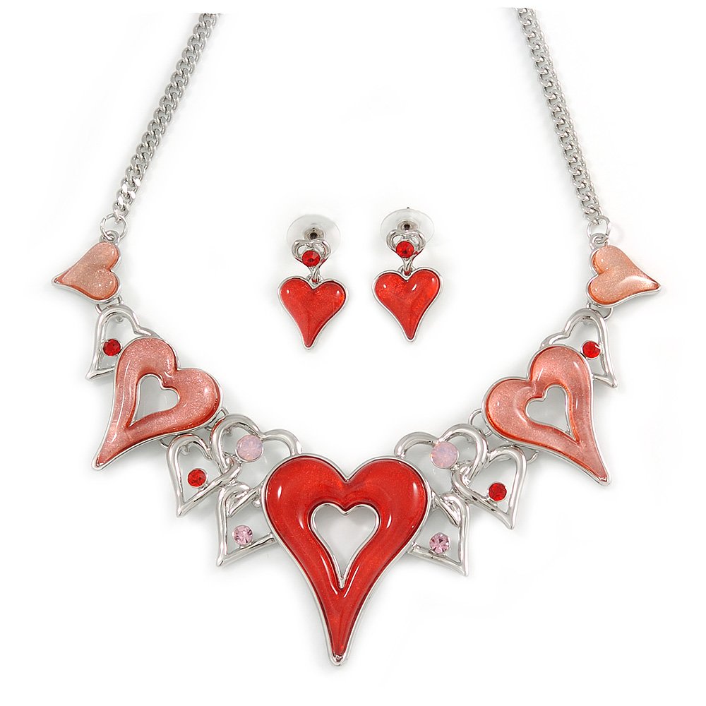 Juego de collar y pendientes de cristal rosa Avalaya con cadena ajustable de 40 cm 8