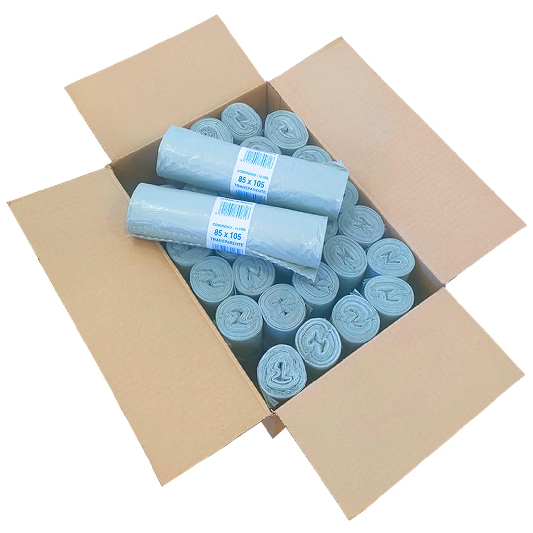 48 rollos de Bolsa de basura transparentes. Con capacidad de 100 litros para cubo de comunidad. 480 sacos de basura resistentes con termosellado. 10 uds por rollo.