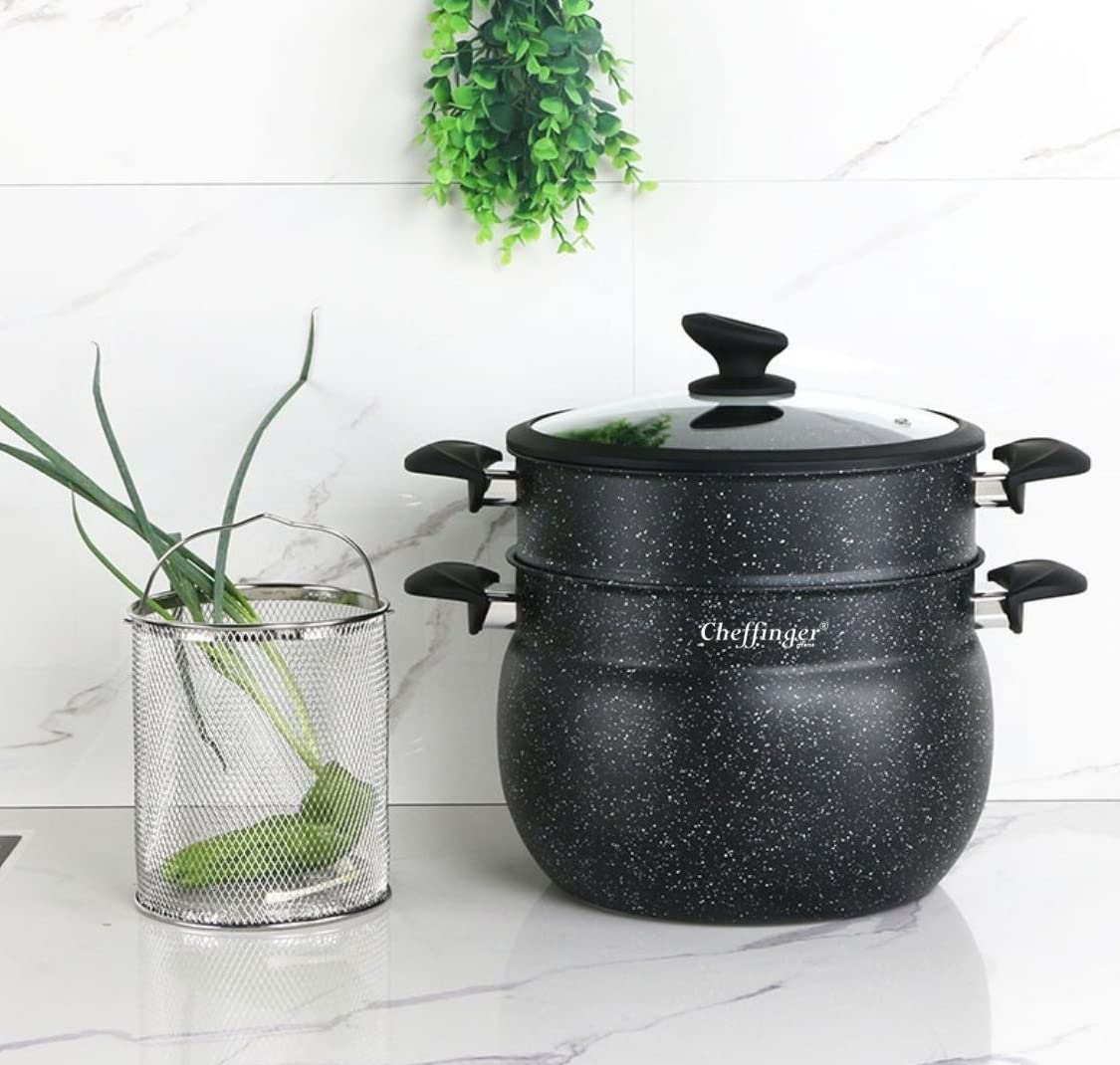 Cheffinger Pentola per couscous, 26 cm, 12 l, colore nero