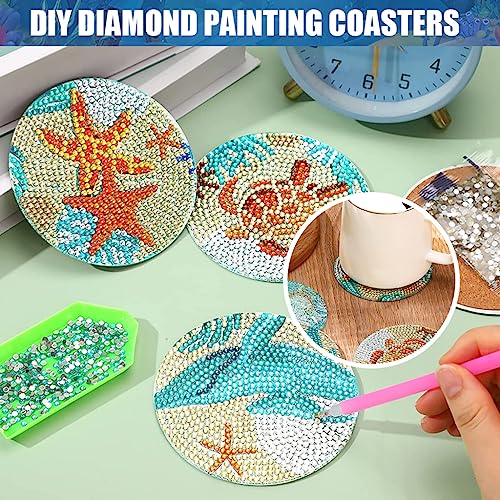 Image of HASTHIP 8 Pcs Diamond Painting Coasters Kits,Exquisite Diamond Painting Coasters With Holder,Diy Art And Crafts For Adults Kids Style B Acrylic