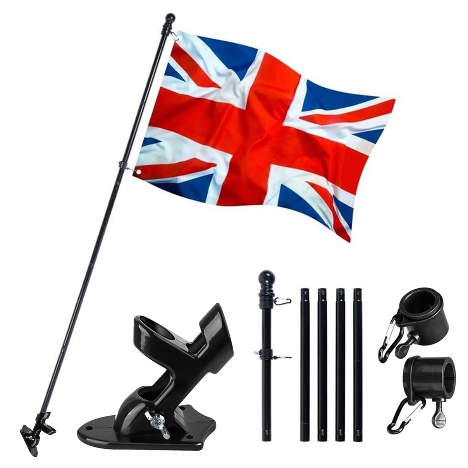 Union Jack Flag and Pole, 5ft x 3ft Large British Flag with Eyelets, Durable UK Flags for Outdoor Events, Parties & Patriotic Displays (Flags + 5FT FlagPole + Mounting Bracket)