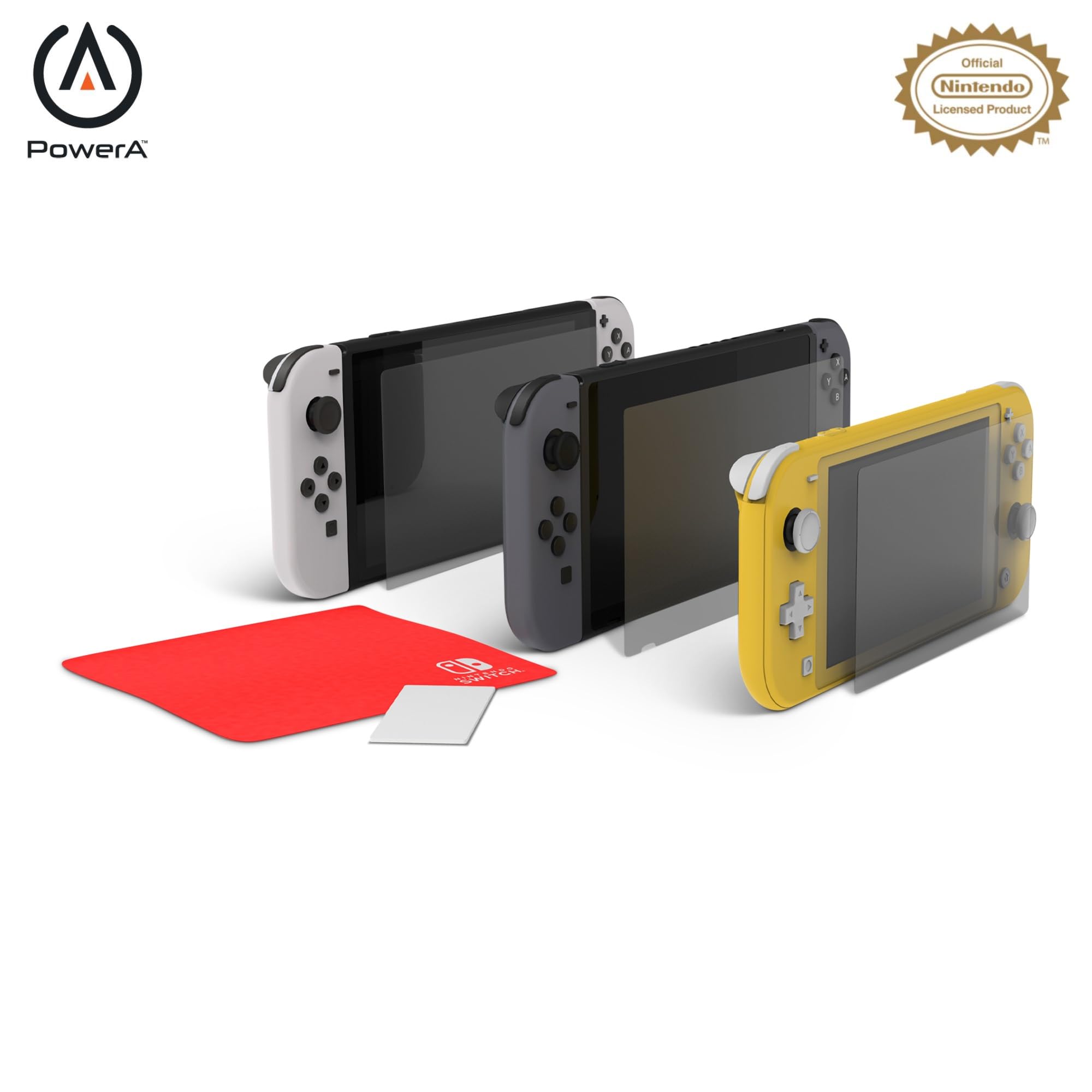 PowerA Anti-Glare Screen Protector Family Pack with 3 Protectors, Anti-Dust Cloth and Applicator for Nintendo Switch Devices (Officially Licensed)
