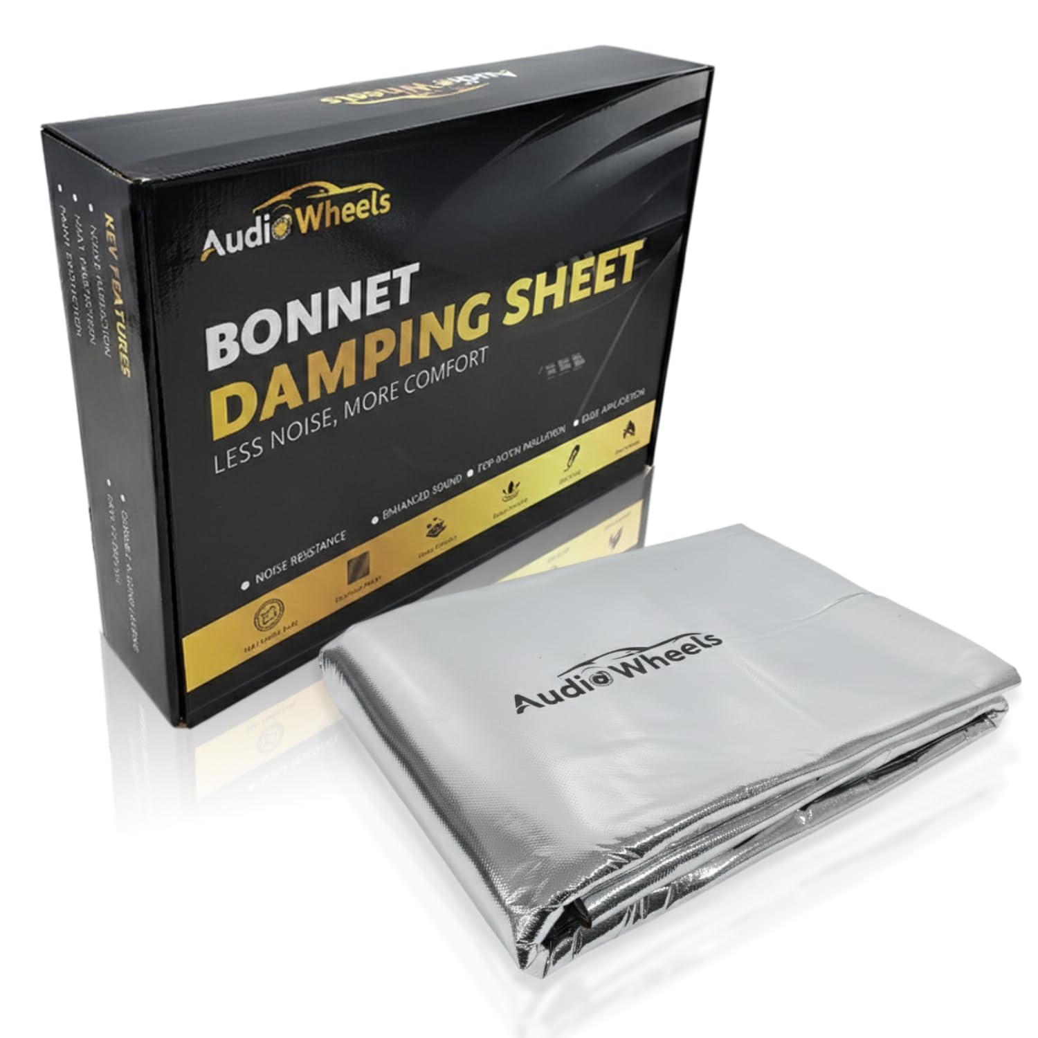 Audio Wheels Car Bonnet Sound Insulation Sheet 6MM | Acoustic Foam with Aluminium Foil & Butyl Rubber | Heat & Noise Proofing Mat | Engine Bay Damping Pad | 140x103 CM | Pack of 1