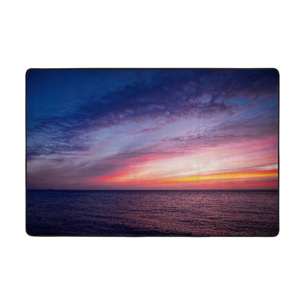 Tapis de sol en velours corail Ruchen grand format au motif fantastique de mer et coucher de soleil